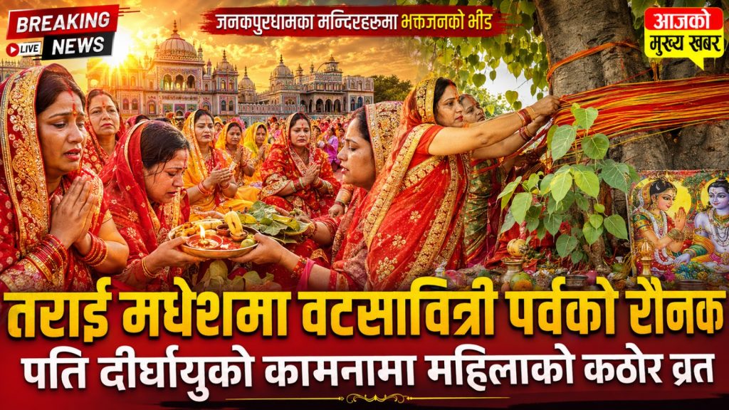 मिथिलाञ्चलमा आज वटसावित्री पर्वको रौनक, श्रद्धापूर्वक पूजा गर्दै विवाहित महिलाहरू